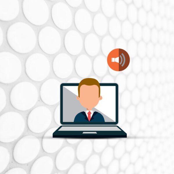 A graphic icon of an individual student on a laptop with a speaker symbol, representing the 'Medium Pack' for self-study. This 10-lesson online course from read4more.com focuses on improving English listening and speaking skills.