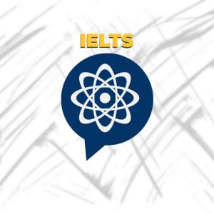 The official product image for the 'IELTS Essentials Pack' from read4more.com. An atom icon symbolizes the academic focus of this 10-lesson online IELTS preparation course.