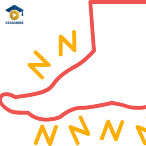 A simple graphic of a foot surrounded by yellow 'Z' icons, visually representing a tingling or 'pins and needles' sensation. This image is from a read4more.com medical English lesson on describing patient symptoms for the OET exam.