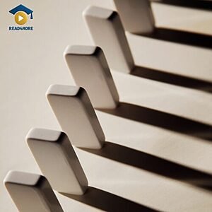 A row of white blocks perfectly aligned in a neat order, visually defining the English vocabulary word "aligned" for the Read4More online glossary.