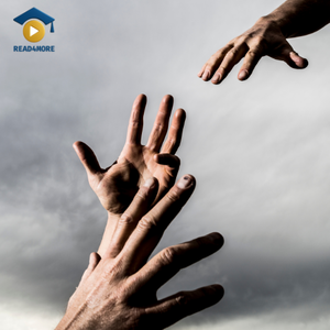 Hands reaching urgently for help, visually defining the English vocabulary word "desperate" on the Read4More glossary as "needing something urgently."