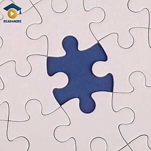 A white jigsaw puzzle with a single piece missing from the center, visually defining the English phrase "gone missing" (disappeared) for the Read4More online vocabulary glossary.