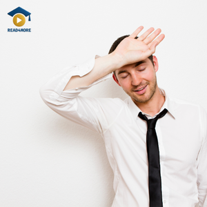A man in a white shirt wiping his brow with a look of relief, visually defining the English vocabulary word "relief" as taught in the Read4More online glossary.