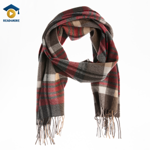 A patterned wool scarf with tassels, visually defining the English vocabulary word for clothing worn around the neck for the Read4More online glossary.