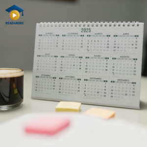 A 2025 desk calendar showing all twelve months, visually defining the English vocabulary word "year" for the Read4More online glossary.